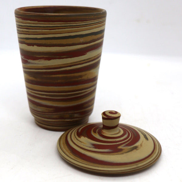 Japanese Yusen II Tokoname Ware Neriage Pottery Marbled Teacup and Lid