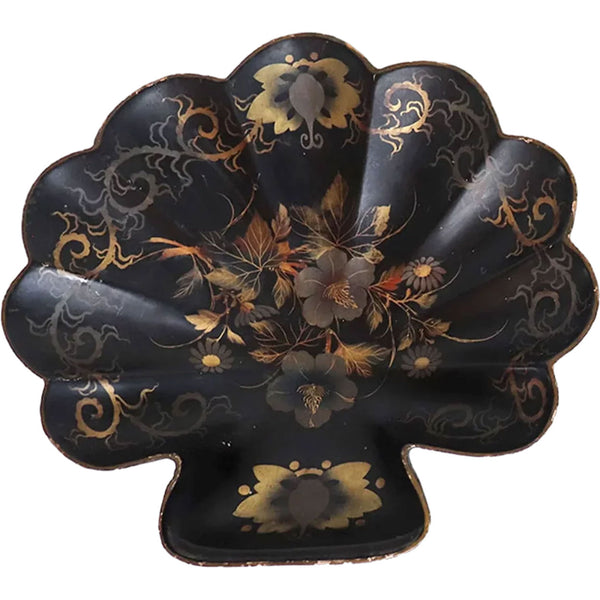 English Papier-Mache Black and Gold Lacquer Shell Tray