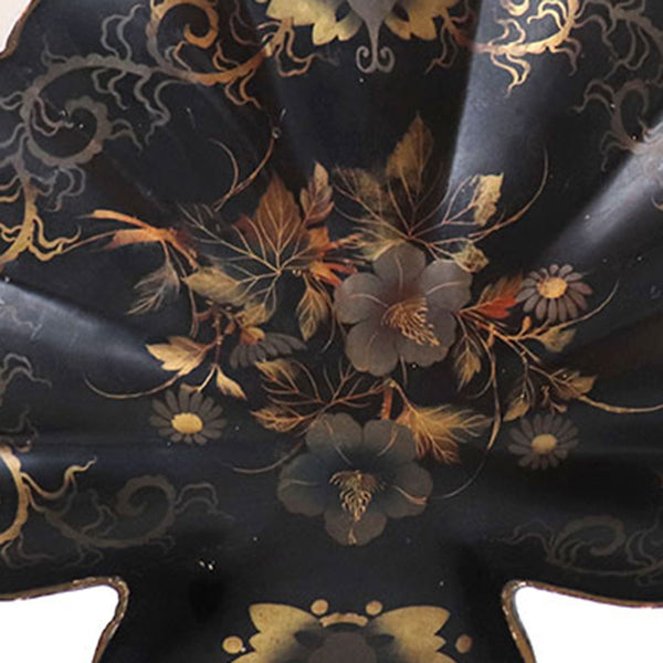 English Papier-Mache Black and Gold Lacquer Shell Tray