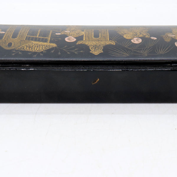 English Papier-Mache Black and Gold Lacquer Desk Pen Box