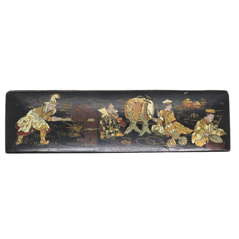 English Victorian Papier-Mache Black Lacquer Desk Pen Box