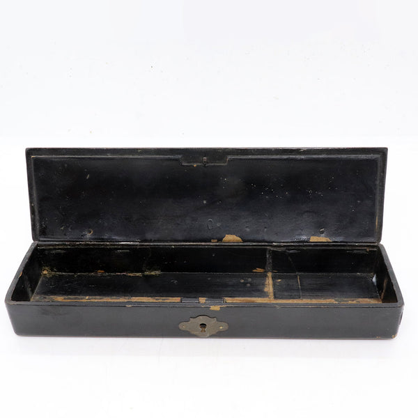 English Victorian Papier-Mache Black Lacquer Desk Pen Box
