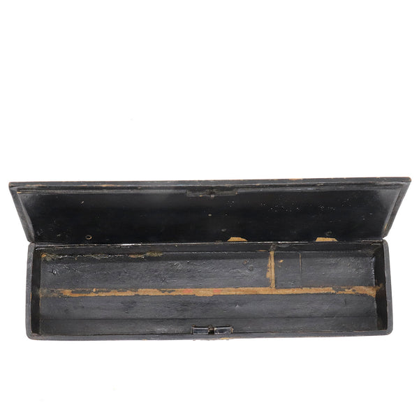 English Victorian Papier-Mache Black Lacquer Desk Pen Box