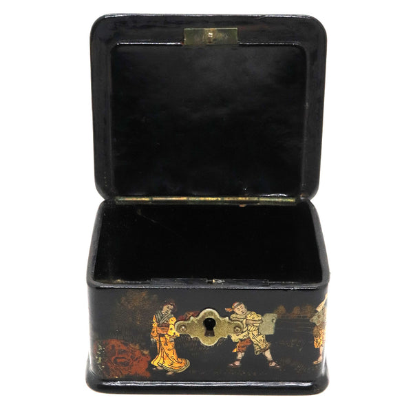 Small English Black and Gold Lacquer Trinket / Jewelry Casket Box