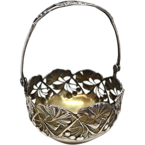 Small German Jugendstil Bruckmann & Söhne 800 Silver Gilt Ginkgo Basket