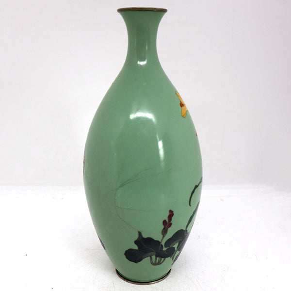 Japanese Cloisonné Enamel Brass Mounted Lily Flower Bottle Vase