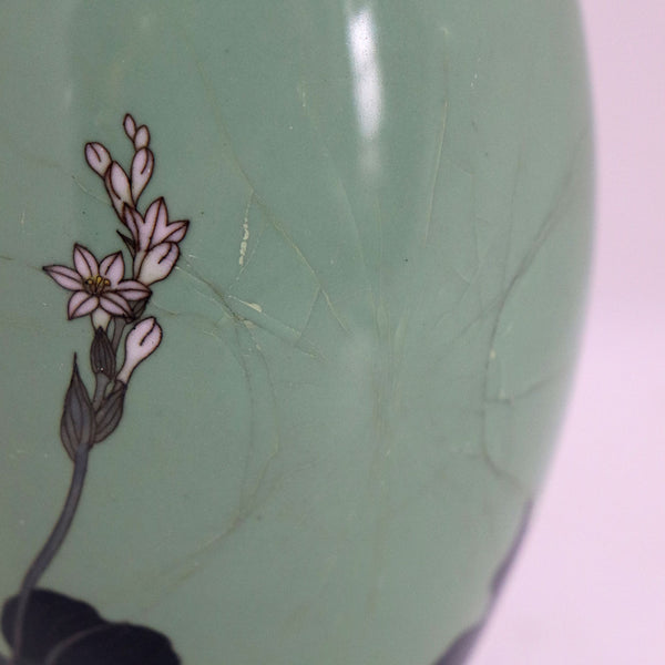 Japanese Cloisonné Enamel Brass Mounted Lily Flower Bottle Vase