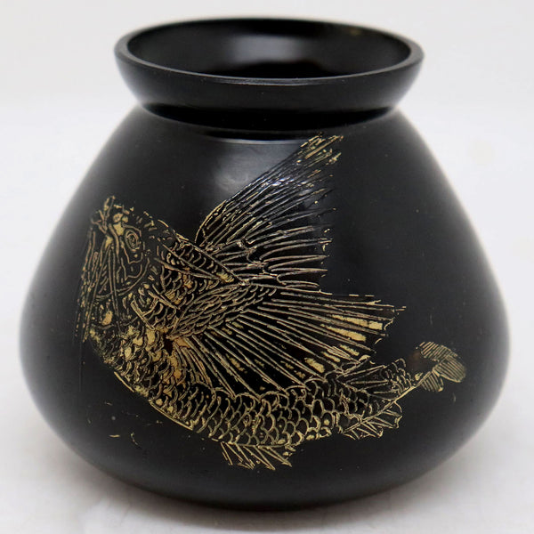Bohemian Glass Hyalith Opaque Black and Gold Koi Cabinet Vase