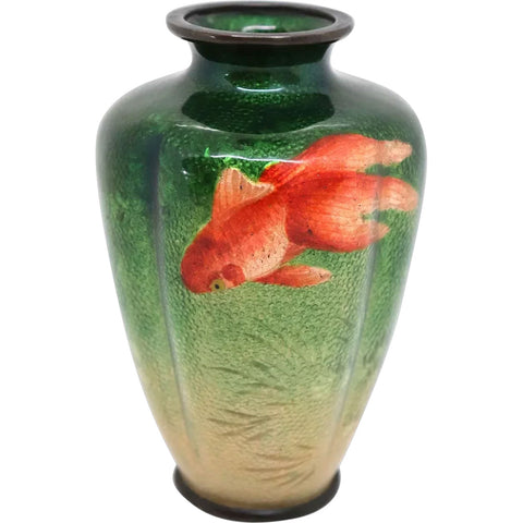 Small Japanese Meiji Ota Toshiro Ginbari Cloisonné Enamel Koi Fish Vase