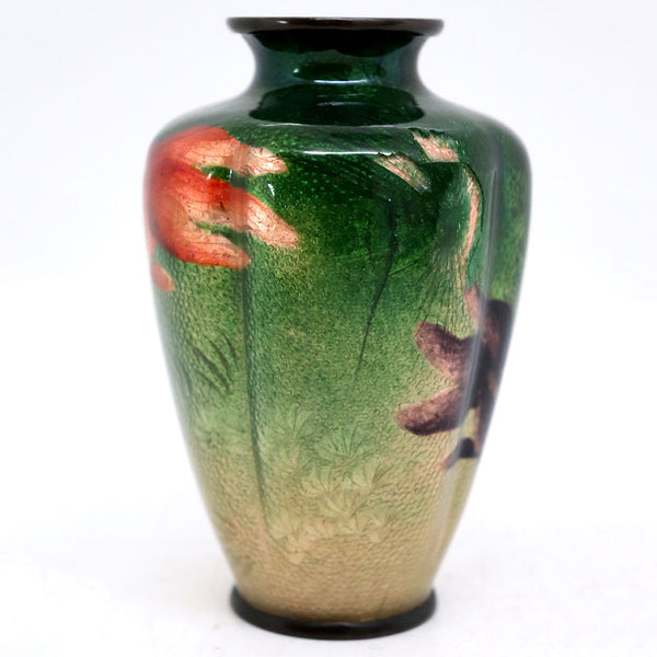 Small Japanese Meiji Ota Toshiro Ginbari Cloisonné Enamel Koi Fish Vase