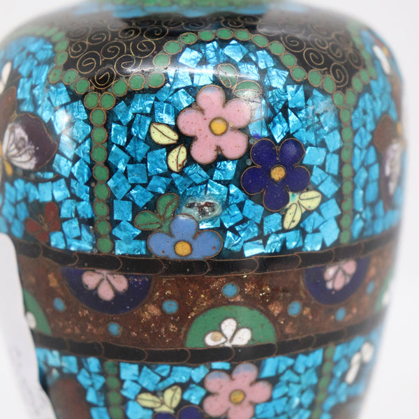 Small Japanese Meiji Cloisonne Ginbari Foil Enamel and Bronze Floral Vase