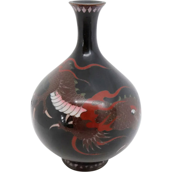 Japanese Meiji Bronze Mounted Cloisonne Enamel Dragon Vase