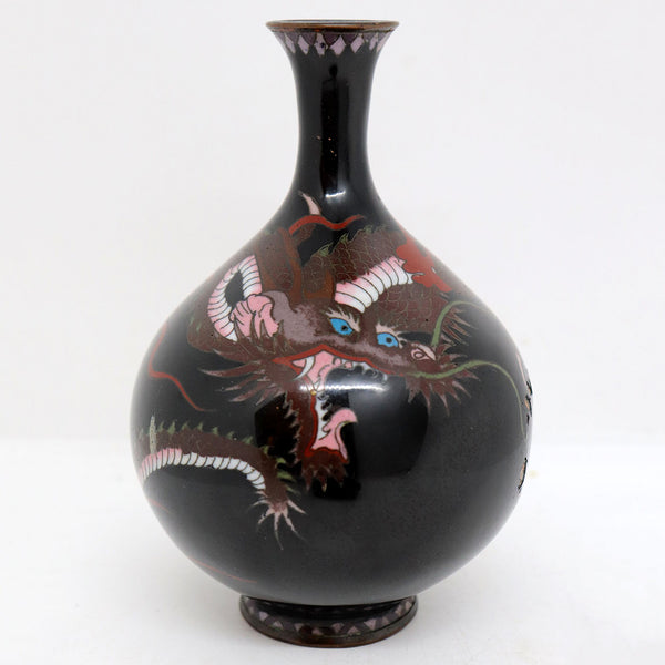 Japanese Meiji Bronze Mounted Cloisonne Enamel Dragon Vase