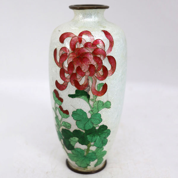 Small Japanese Meiji Matsuya Ginbari Cloisonne Enamel Chrysanthemum Vase