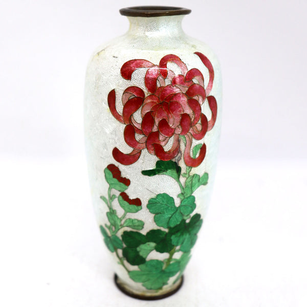 Small Japanese Meiji Matsuya Ginbari Cloisonne Enamel Chrysanthemum Vase