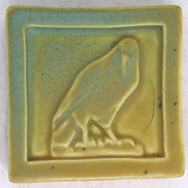 American Rookwood Pottery Raven Bird Square Paperweight