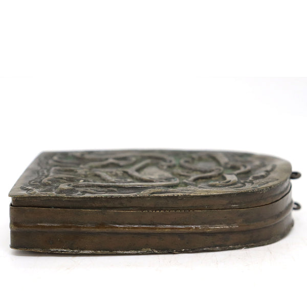 Italian Brass Cased Beaded Metallic Thread Portable Saint Relic Case