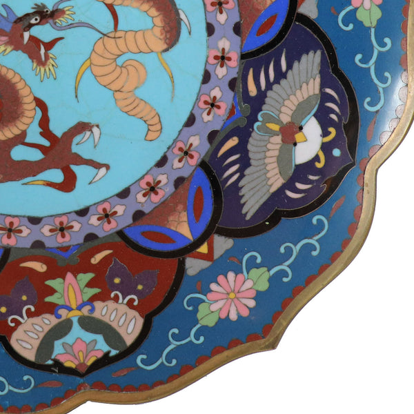 Chinese Qing Cloisonné Enamel on Brass Dragon Dish