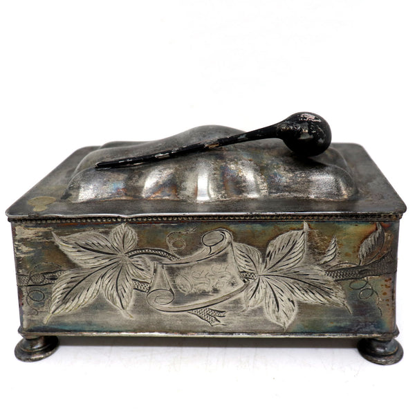 American Rockford Engraved Silverplate Novelty Pipe Tobacco Box