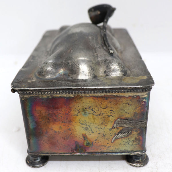 American Rockford Engraved Silverplate Novelty Pipe Tobacco Box