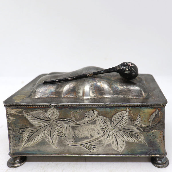 American Rockford Engraved Silverplate Novelty Pipe Tobacco Box