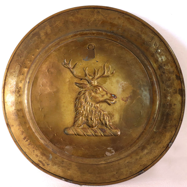 English Peerage Brass Repousse and Stamped Armorial Deer Stag or Elk Wall Charger