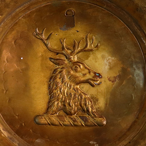 English Peerage Brass Repousse and Stamped Armorial Deer Stag or Elk Wall Charger