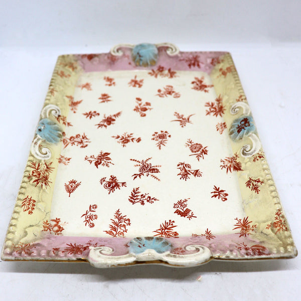 English Staffordshire Pottery Transferware Cheese Keeper Cover and Tray