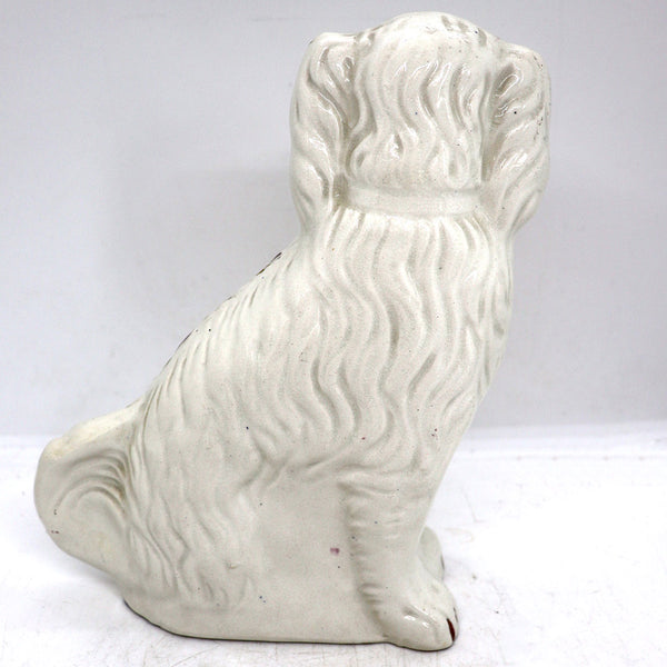 Large English Staffordshire Pottery Flatback Black and White Spaniel Dog