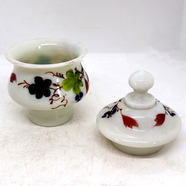Continental Hand Painted Opalescent Glass and Silverplate Sugar and Creamer Set