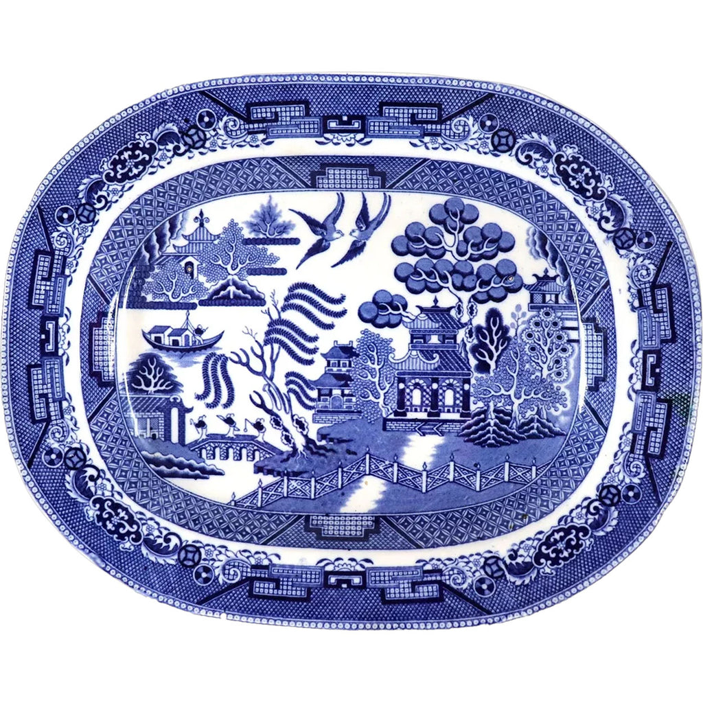 Large English Victorian Pottery Blue Willow Transferware Platter