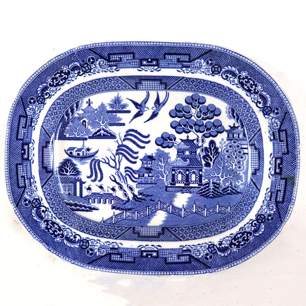 Large English Victorian Pottery Blue Willow Transferware Platter