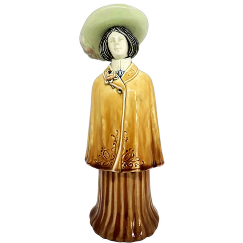 German Majolica Pottery Figural Lady Novelty Bottle / Whiskey Decanter