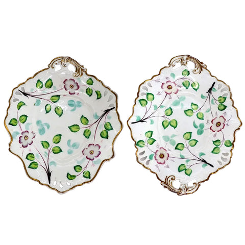 Near Pair English Porcelain Apple Blossom Reticulated Serving Platters