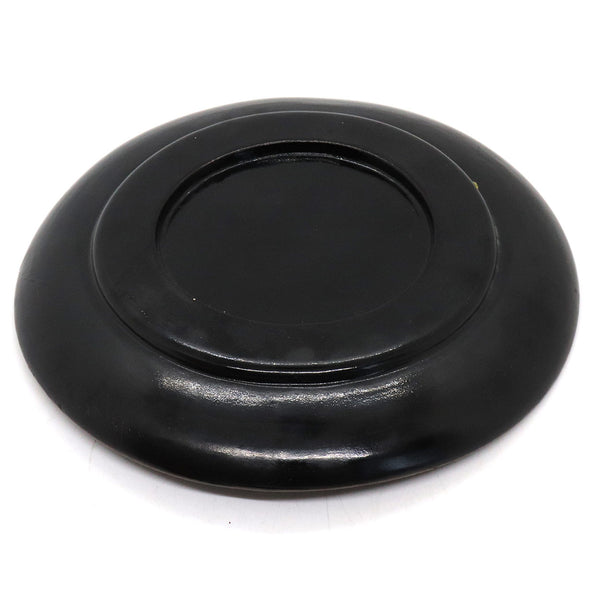 Six Japanese and English Papier-Mache Black Lacquer Plates and Napkin Ring
