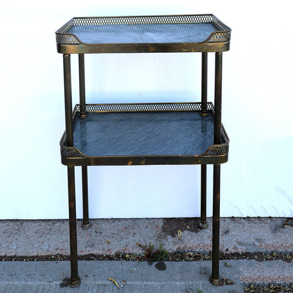 Continental Brass and Marble Two-Tier Gallery Side Table
