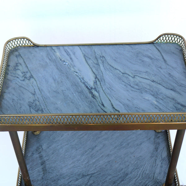 Continental Brass and Marble Two-Tier Gallery Side Table