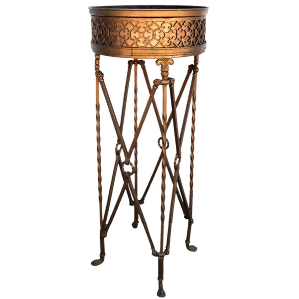 American Neoclassical Gold Painted Wrought Iron and Brass Planter Stand
