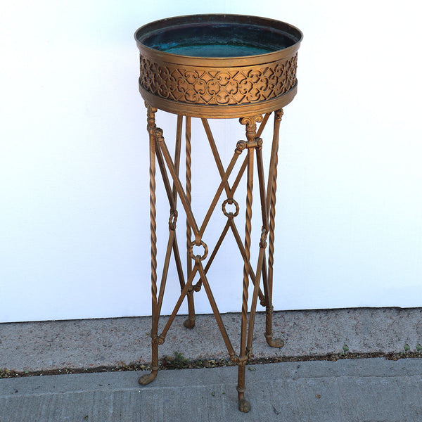 American Neoclassical Gold Painted Wrought Iron and Brass Planter Stand