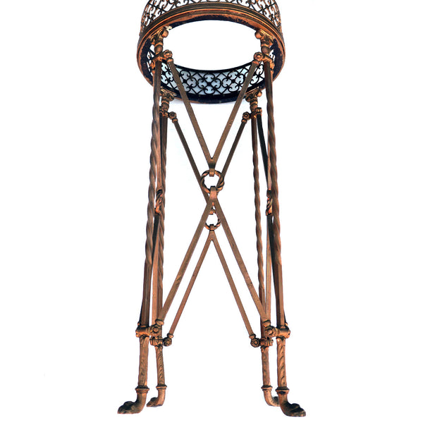 American Neoclassical Gold Painted Wrought Iron and Brass Planter Stand