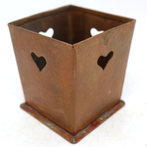 Set of Three American Arts and Crafts Graduated Hammered Copper Heart Boxes