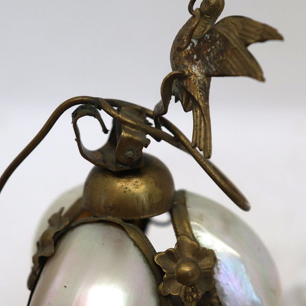 French Napoleon III Gilt Metal Brass, Shell and Marble Lovebird Table Bell