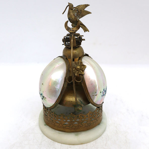 French Napoleon III Gilt Metal Brass, Shell and Marble Lovebird Table Bell