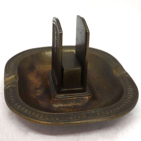 American Tiffany Studios Bronze Matchbox Holder and Ashtray Stand