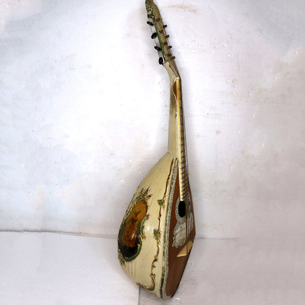 Italian Penwork Ivory Mounted and Painted Wood Mandolin