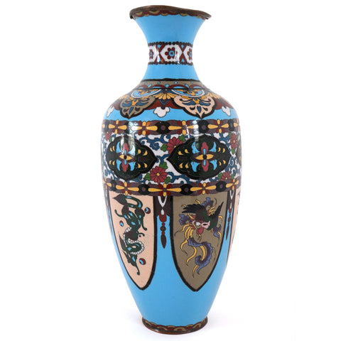 Japanese Edo Cloisonne Blue Enamel Copper Baluster Vase
