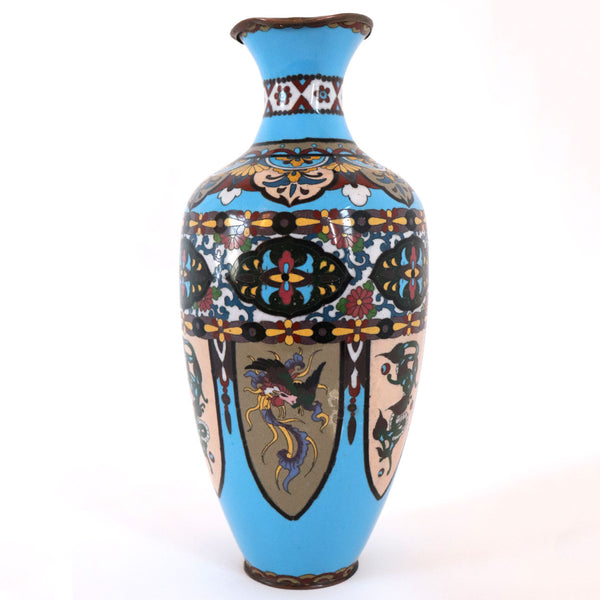 Japanese Edo Cloisonne Blue Enamel Copper Baluster Vase