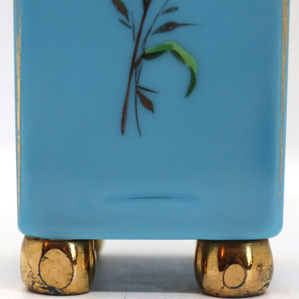 Pair of French Gilt Enamel Turquoise Opaline Square Cabinet Vases