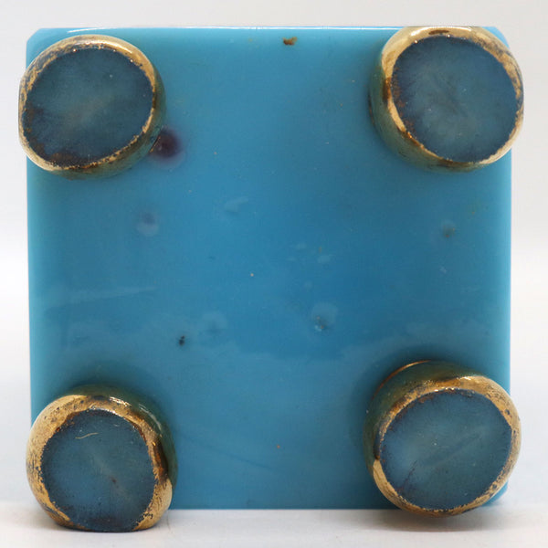 Pair of French Gilt Enamel Turquoise Opaline Square Cabinet Vases