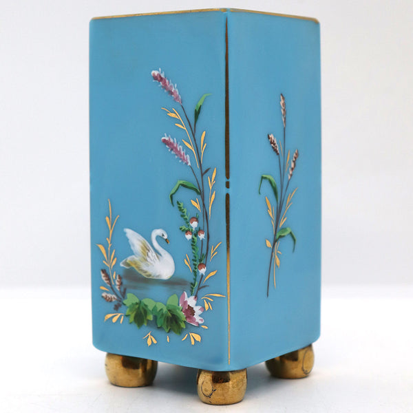 Pair of French Gilt Enamel Turquoise Opaline Square Cabinet Vases